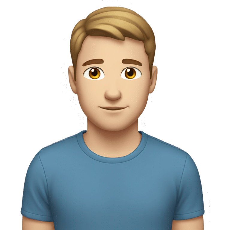 A 20 year old, white man, with short brown hair,   with blue eyes wearing a t-shirt. emoji