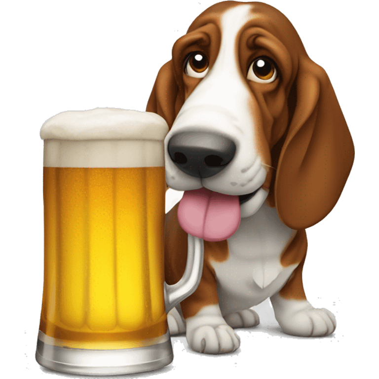 Basset hound drinking a beer emoji