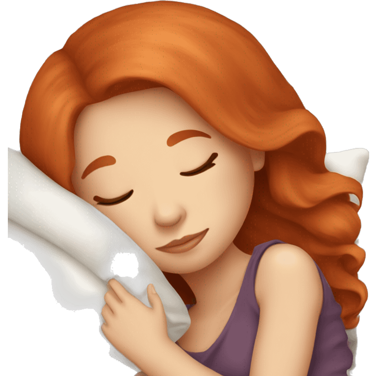 pretty redhead girl sleeping with a pillow and blanket emoji