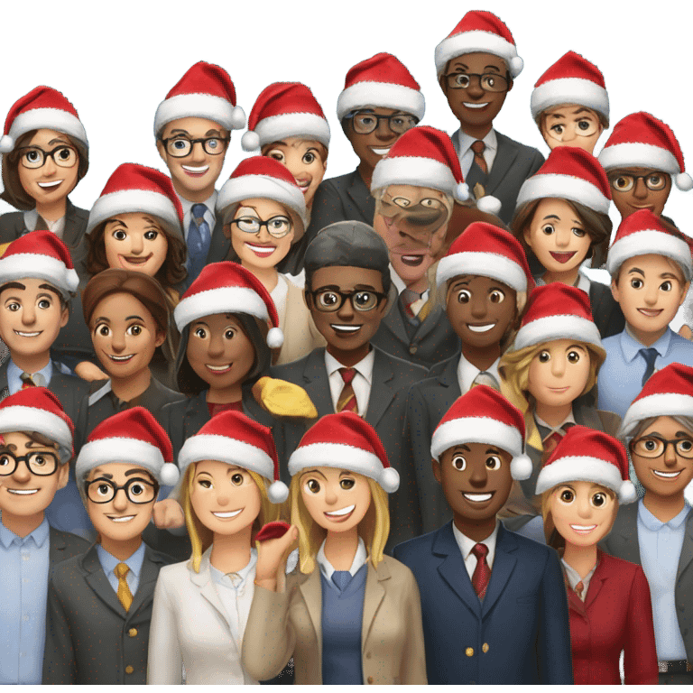 Group of happy headteachers with Christmas hats emoji