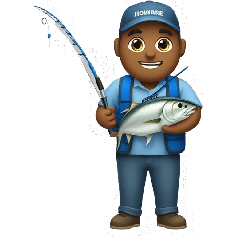 husband holding fishing rod with blue fishing line hooked tuna emoji