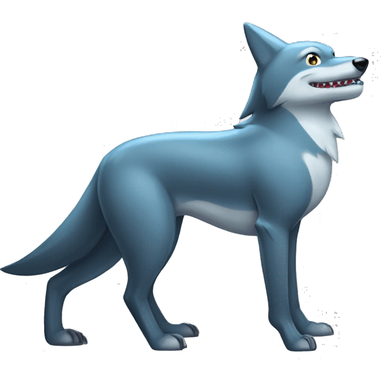 Shiny Wolf with a shark tail and a shark fin on back Full Body emoji