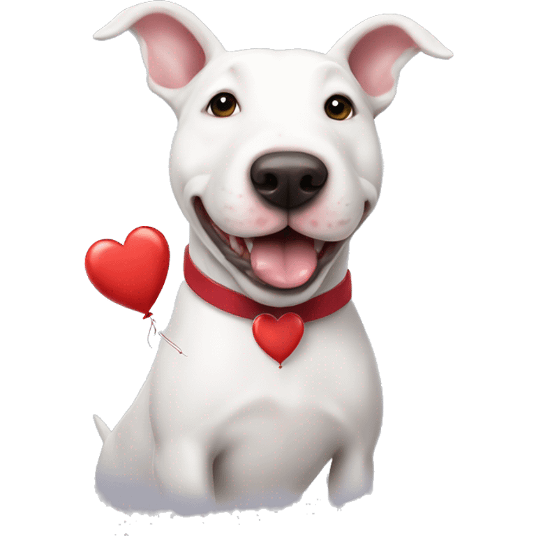 White Bull terrier with heart balloon   emoji