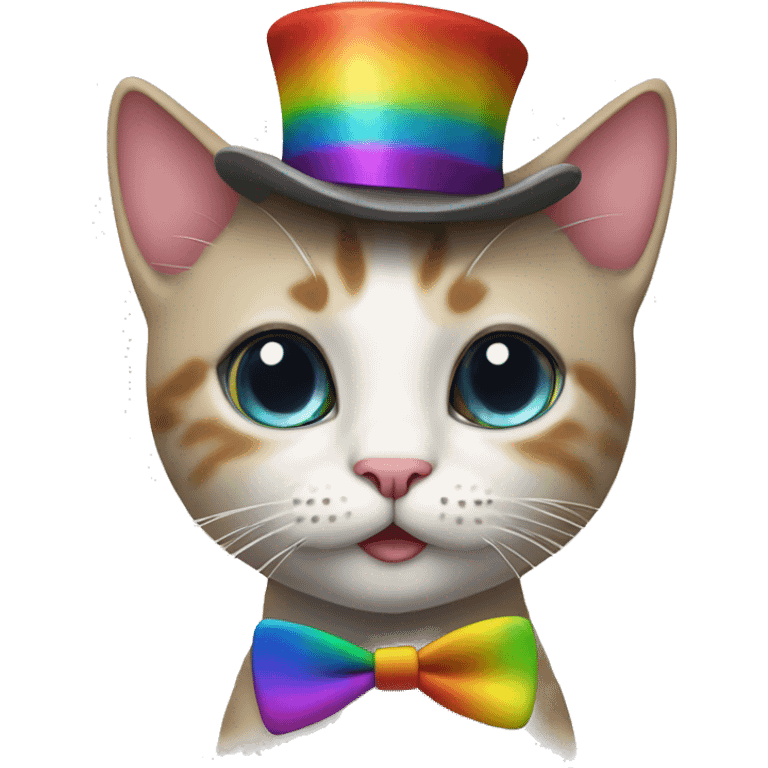 Kitty with rainbow eyes and rainbow top hat emoji