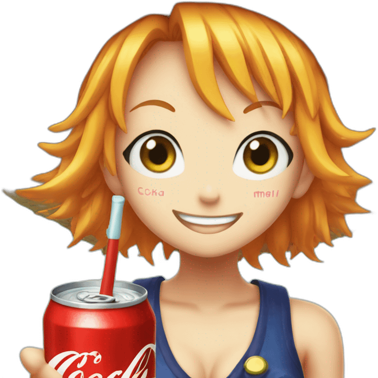 Nami from One piece drinks coca cola emoji