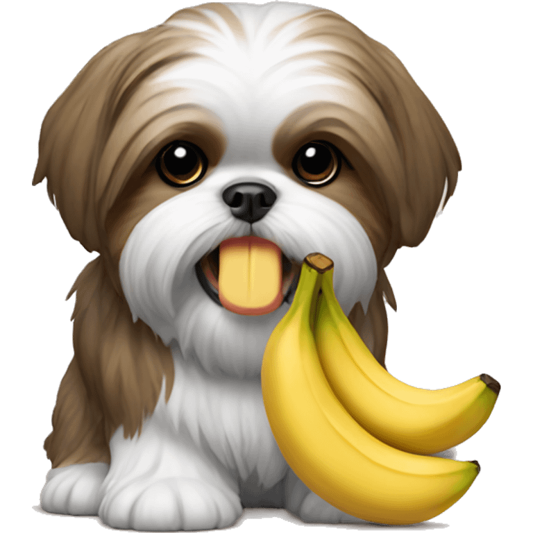 Shih tzu with a toy banana in his mouth emoji