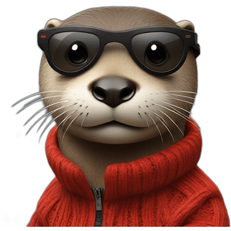 An otter weathering a red jumper with a pair of black sun glasses emoji