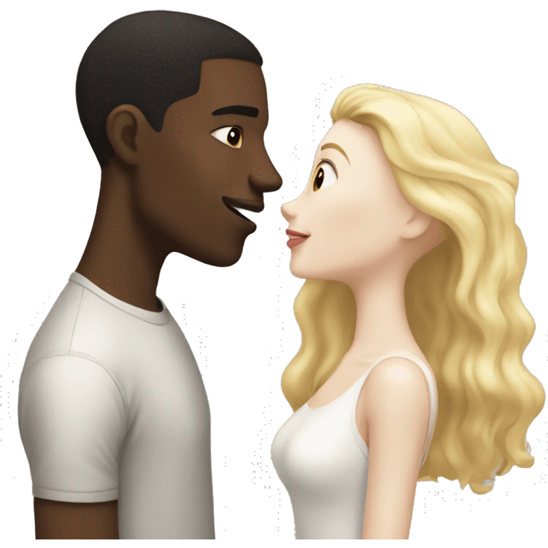 A blonde girl with pale skin kisses a light-skinned black guy with dark hair emoji