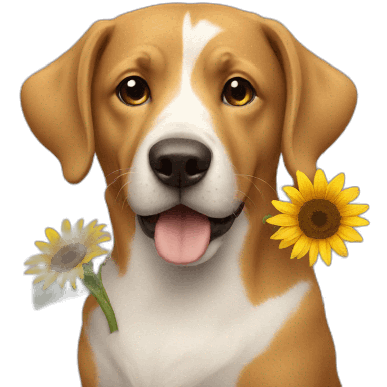 dog holding sunflower emoji