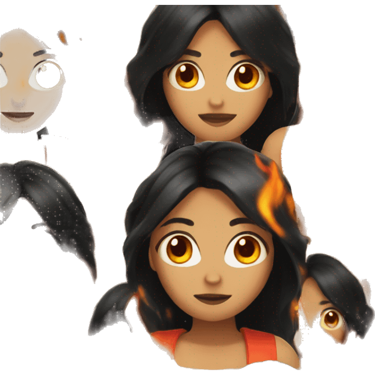 girl with black hair with fire on her head emoji