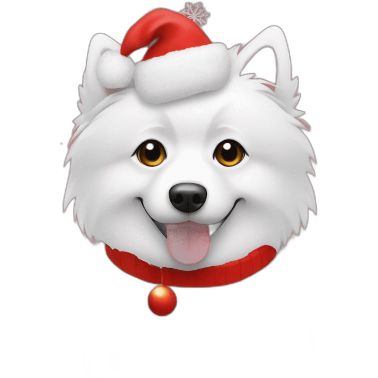 Japanspitz weiß mit weihnachtsmütze und blatt emoji