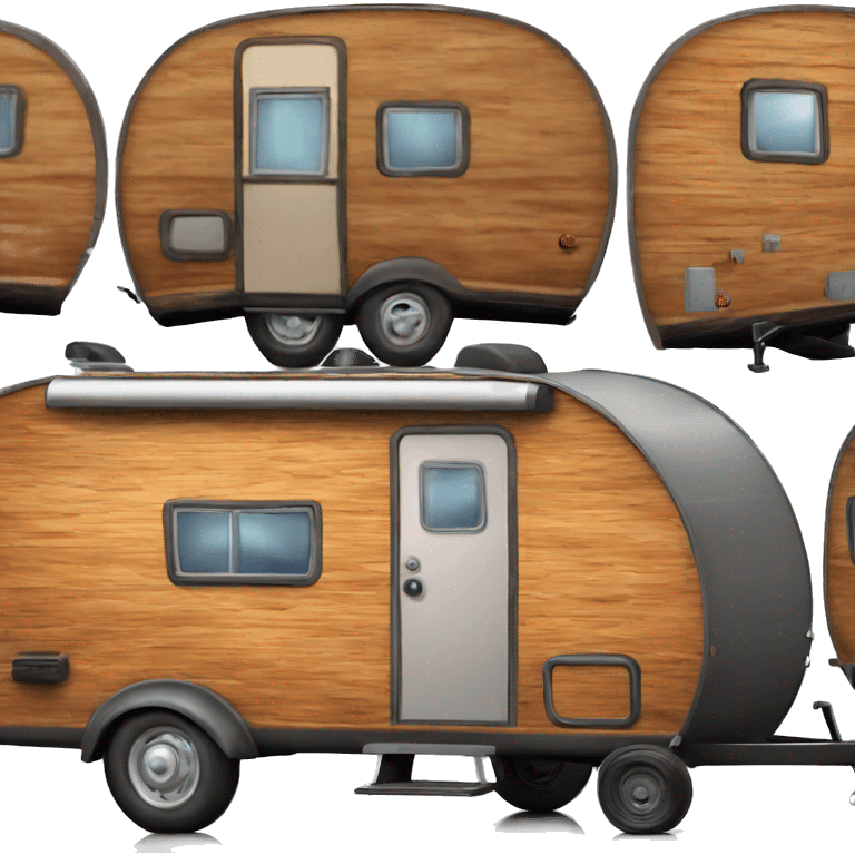 Realistic vintage round wooden travel trailer isolated.  emoji