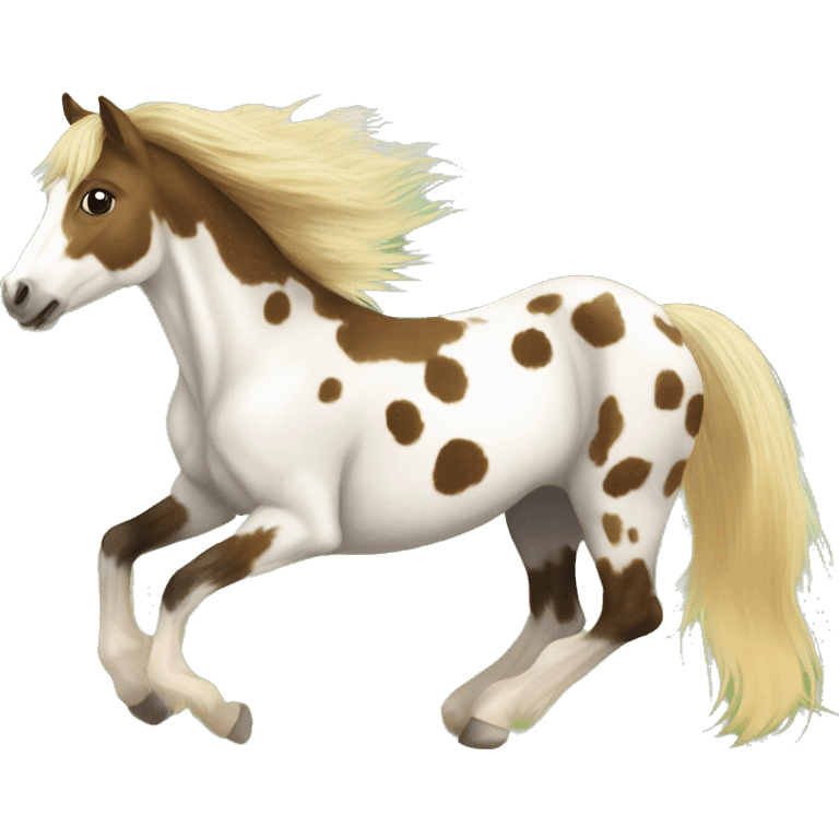 Scruffy scarred scratched scratches scratch scars Piebald tricolor palomino yellow brown pony with dark brown spots galloping running emoji