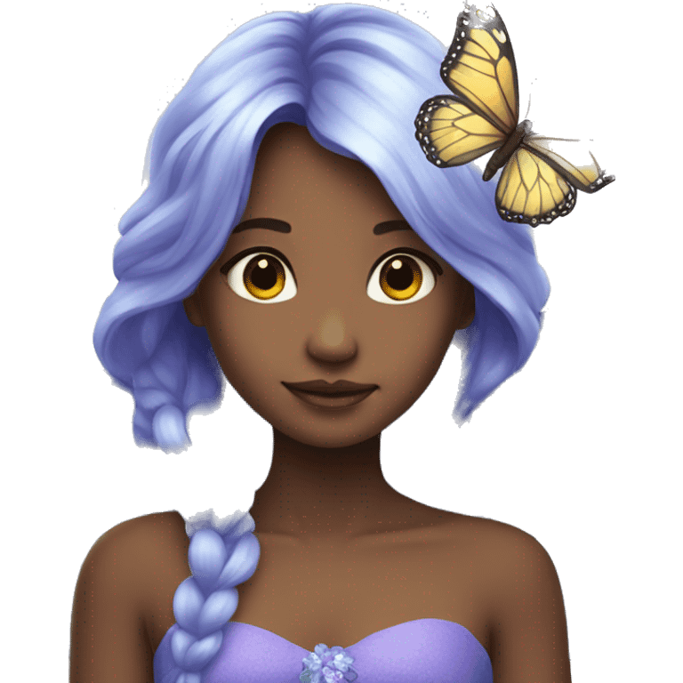 Beautiful, flower, fairy, blue, silver, purple, long hair, big butterfly wings emoji