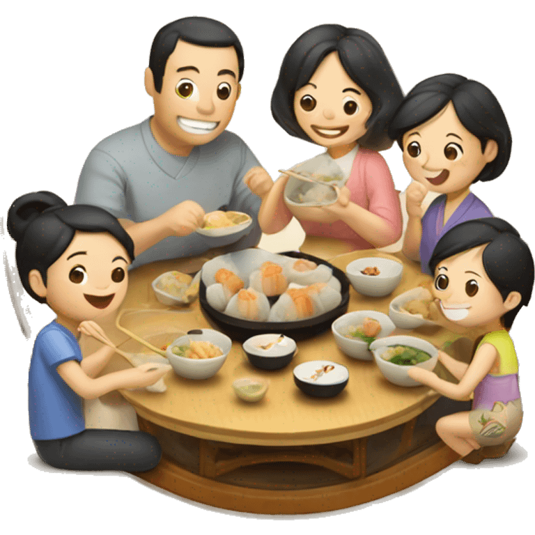 A family happily eating dim sum emoji