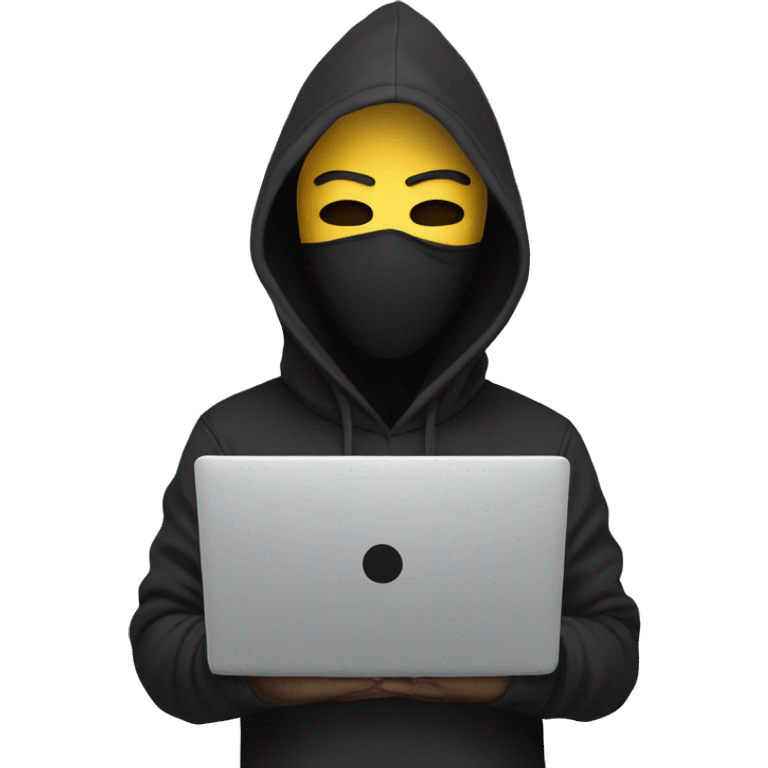 anonymous with laptop with black hoodie and having a mask  emoji