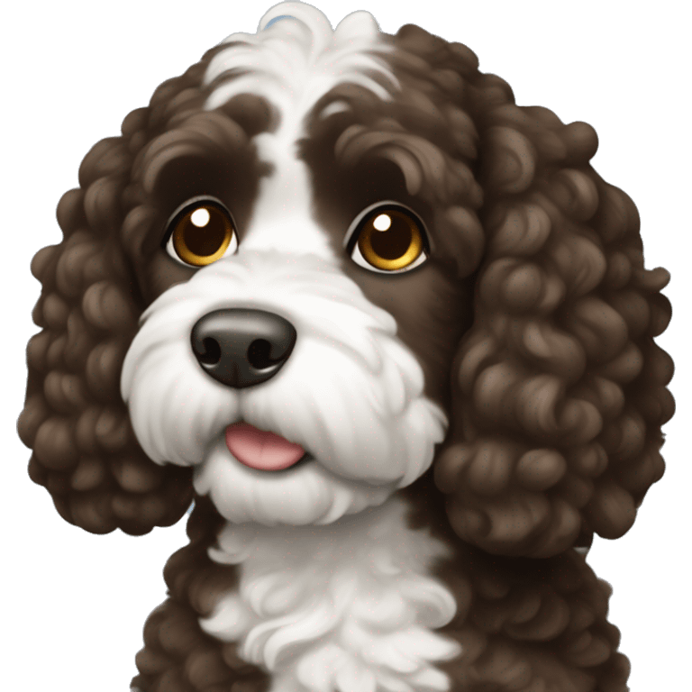 Dark brown and white cockapoo emoji