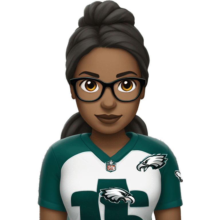 Brown skin girl with glasses in Philadelphia eagles clothes emoji