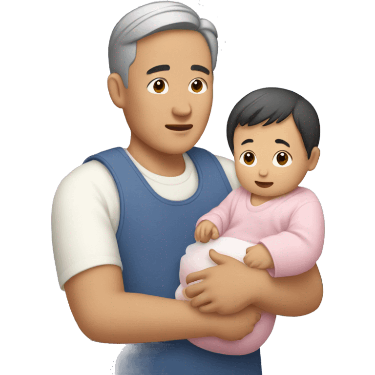 50-year-old Asian man caring for a baby emoji