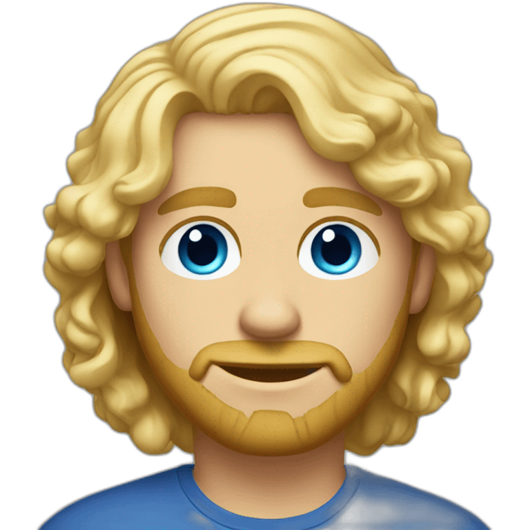 male designer, macbook, stubble beard, light curly blond hair, blue eyes emoji