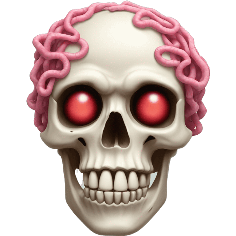 Skull with pink and red  worms on top emoji