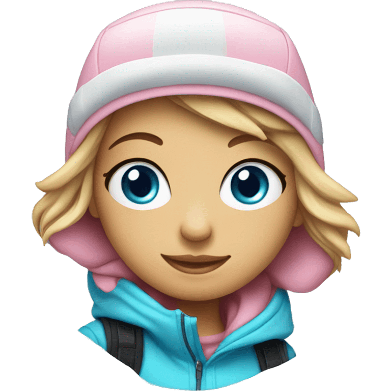 Light pink snowboarder girl on sparkle snow blue eyes  emoji