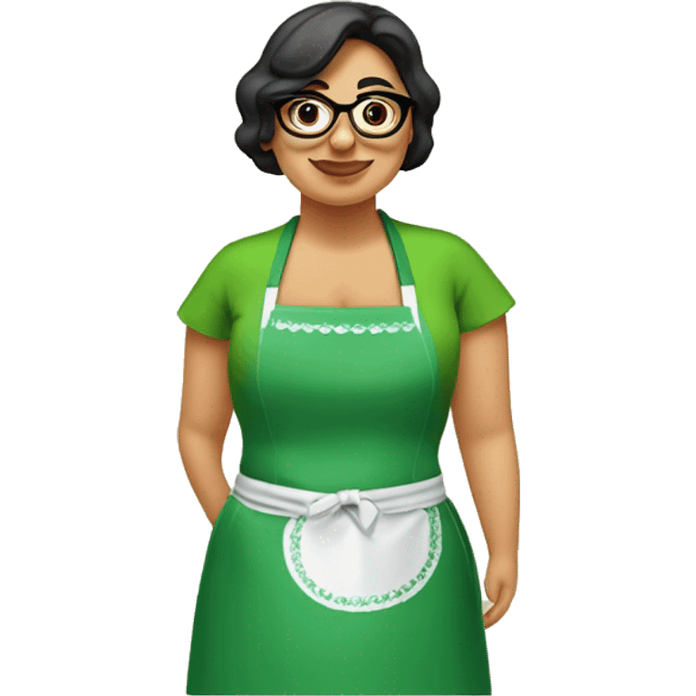 mexican chubby lady green apron  with glasses cooking tacos emoji