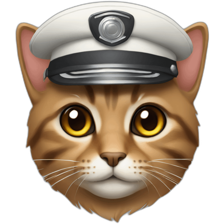 cat with brown-ish and grey fur wearing a pilot hat emoji