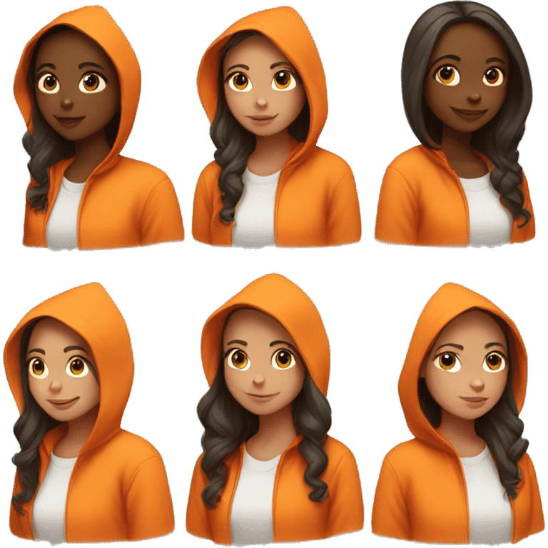 4 girls wearing orange hoodies emoji