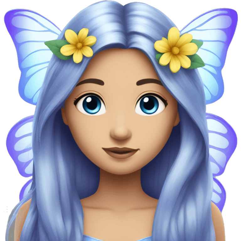 Beautiful, flower, fairy, blue, silver, purple, long hair, big butterfly wings emoji