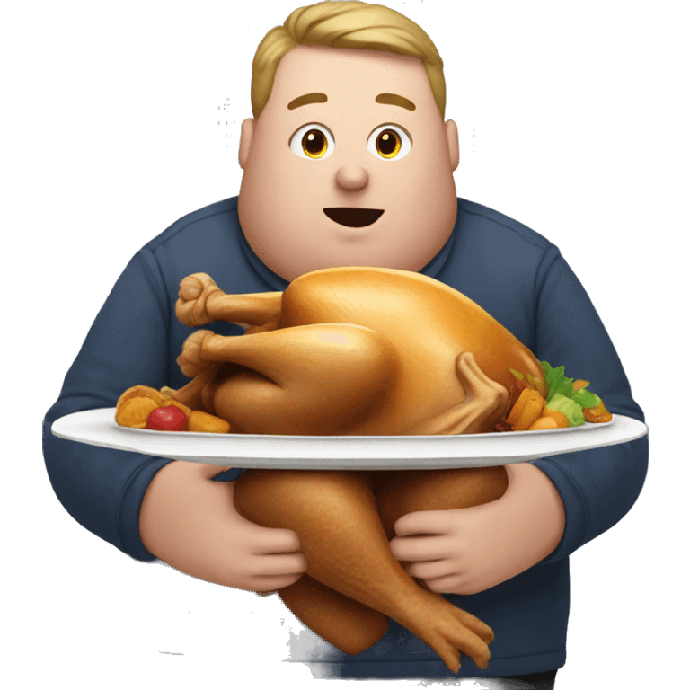 Obese white person eating  a turkey  emoji