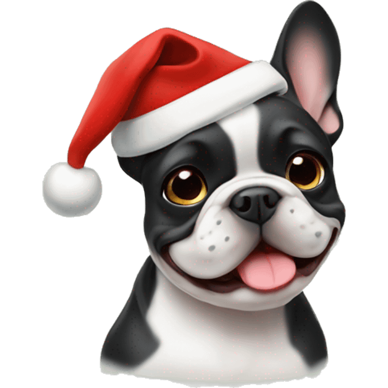 Cute frenchie dog w christmas hat emoji