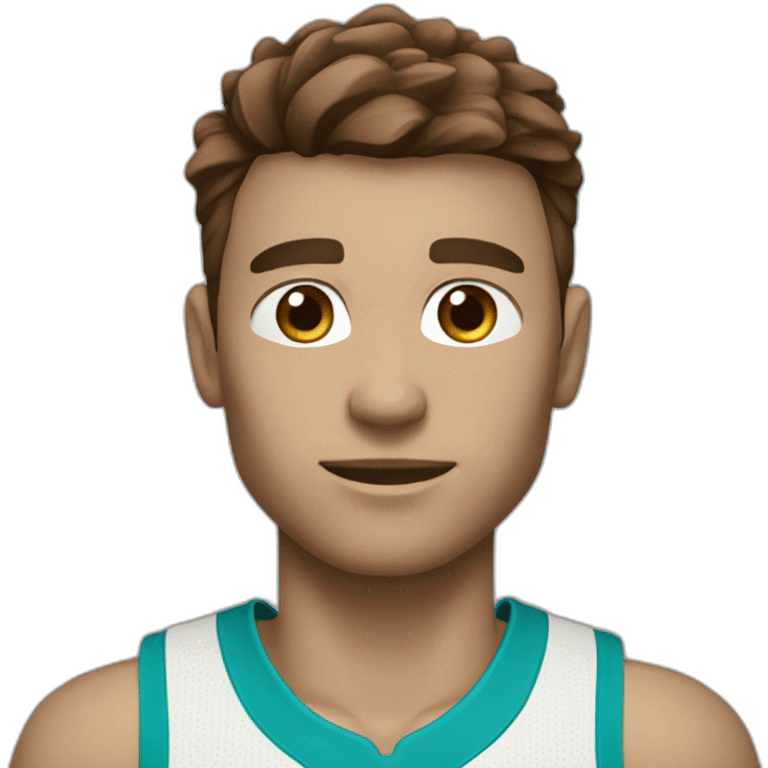 white basketball player with blue eyes and brown hair and a turquoise equipment emoji