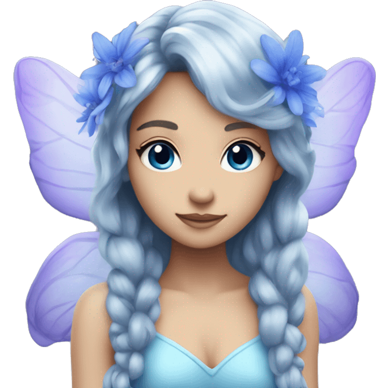 Beautiful, blue flower, fairy, blue, silver, purple, long hair, big wings emoji