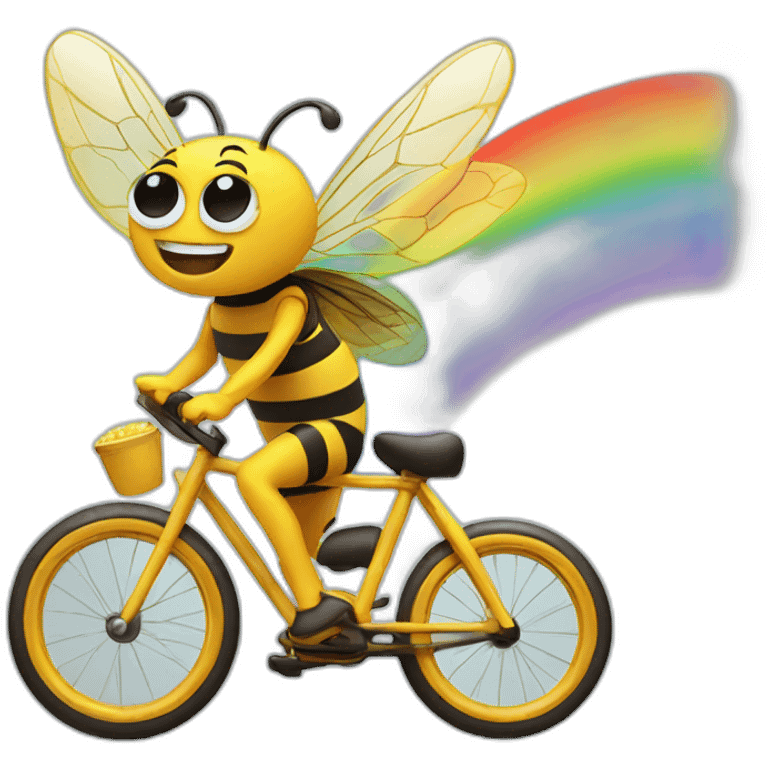 A rainbow flying on a bee who is on a bike emoji