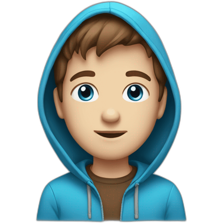 Boy with blue eyes and brown hair and braces wearing a hoodie emoji