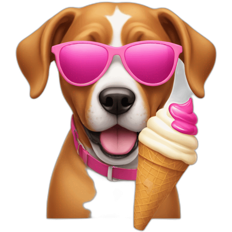 Dog with pink sunglasses and ice cream emoji