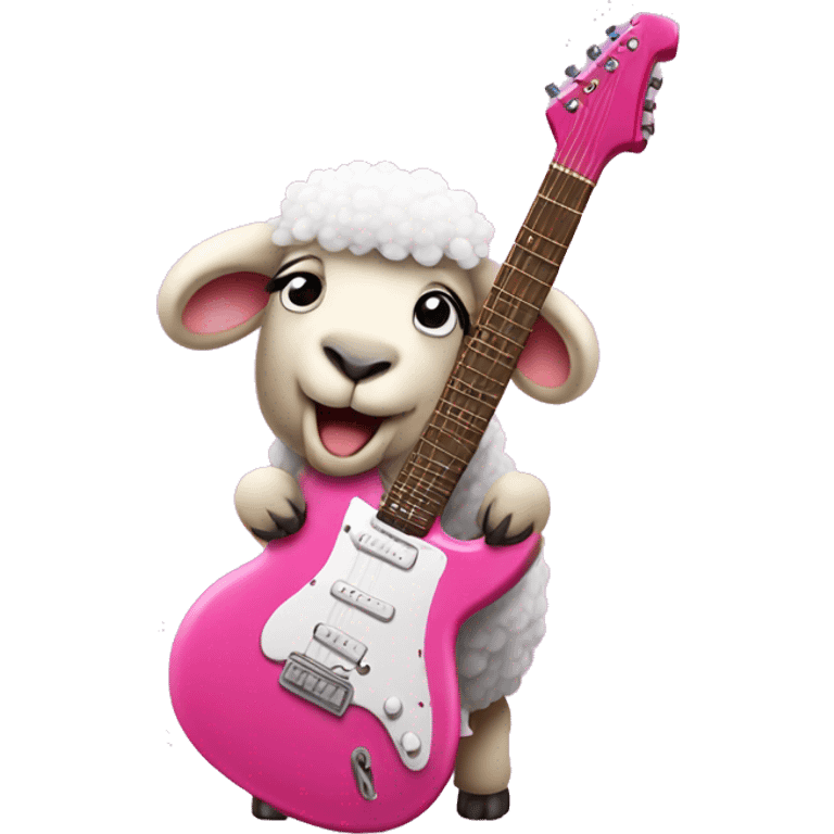 Sheep plays pink electric guitar emoji