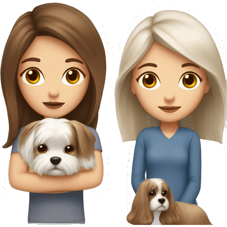 Brown hair and brown eyes girl and Maltese dog emoji