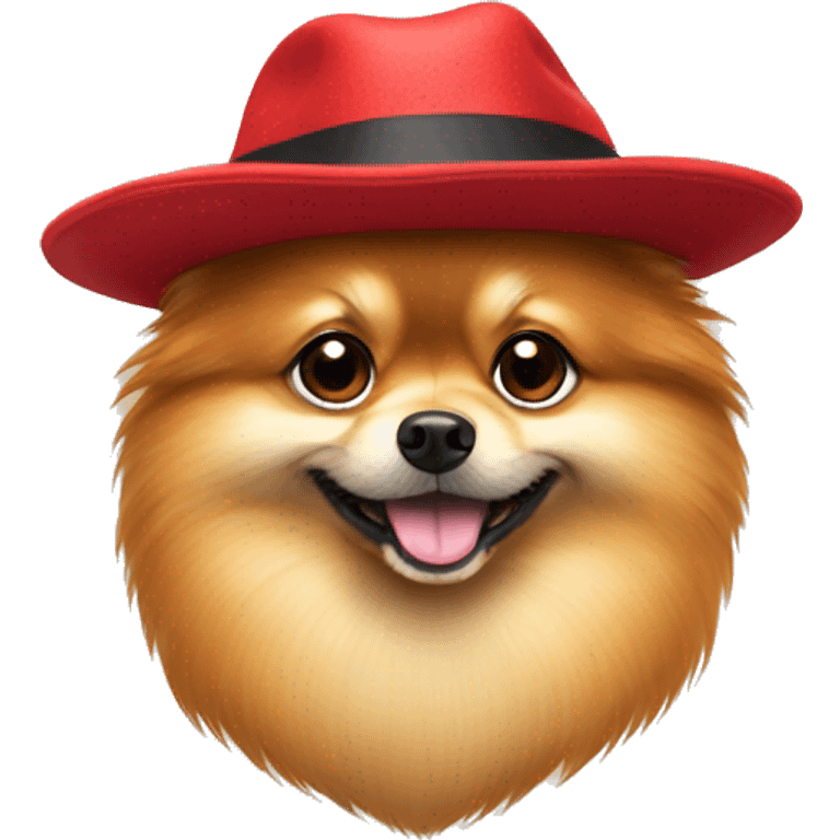 a pomeranian in a red hat emoji