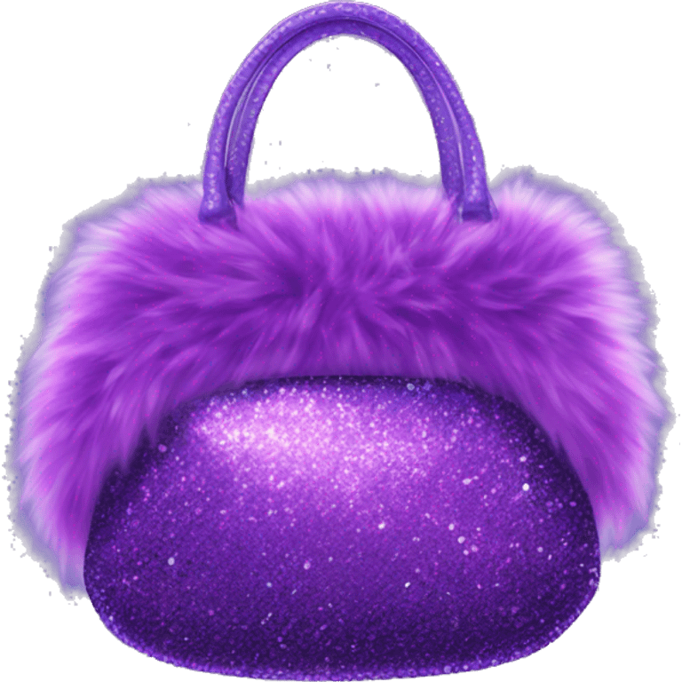 Realistic purple Sparkle glitter and fur purse. emoji