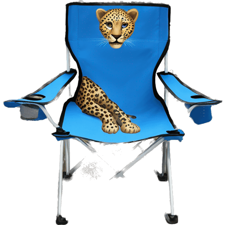 Realistic blue and leopard print pattern camping folding chair isolated.  emoji