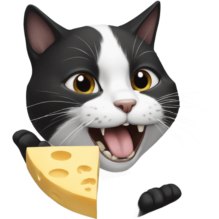 Black and white cat eating cheese emoji