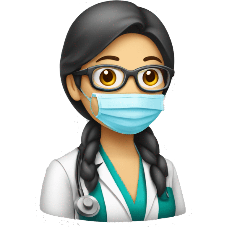 Doctora mujer dentro de un laboratorio, con gafas y cofia emoji