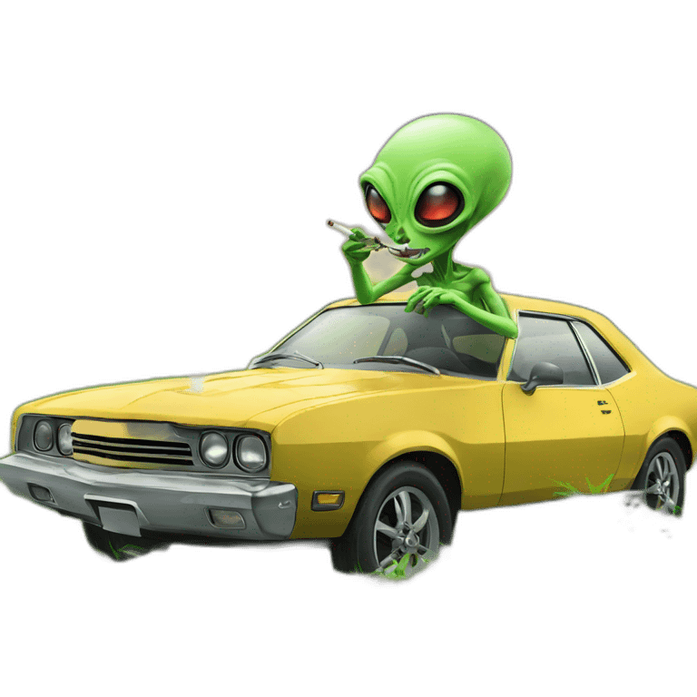 alien in classic car smoking grass emoji