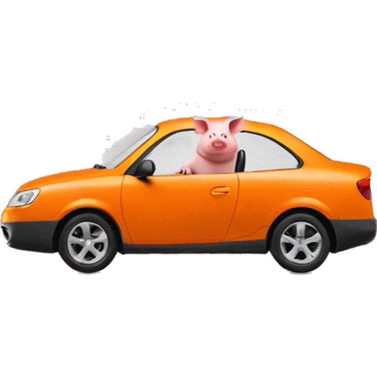 Pig driving orange car emoji