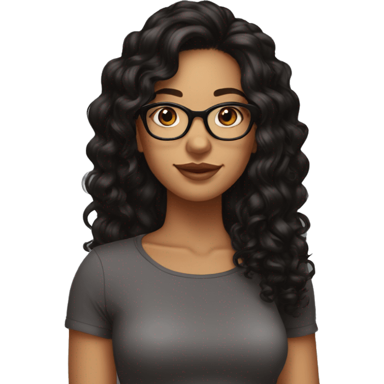 girl, big nose, long curly black hair, earrings, dark brown eyes, tan skin, freckles, glasses, glamour emoji