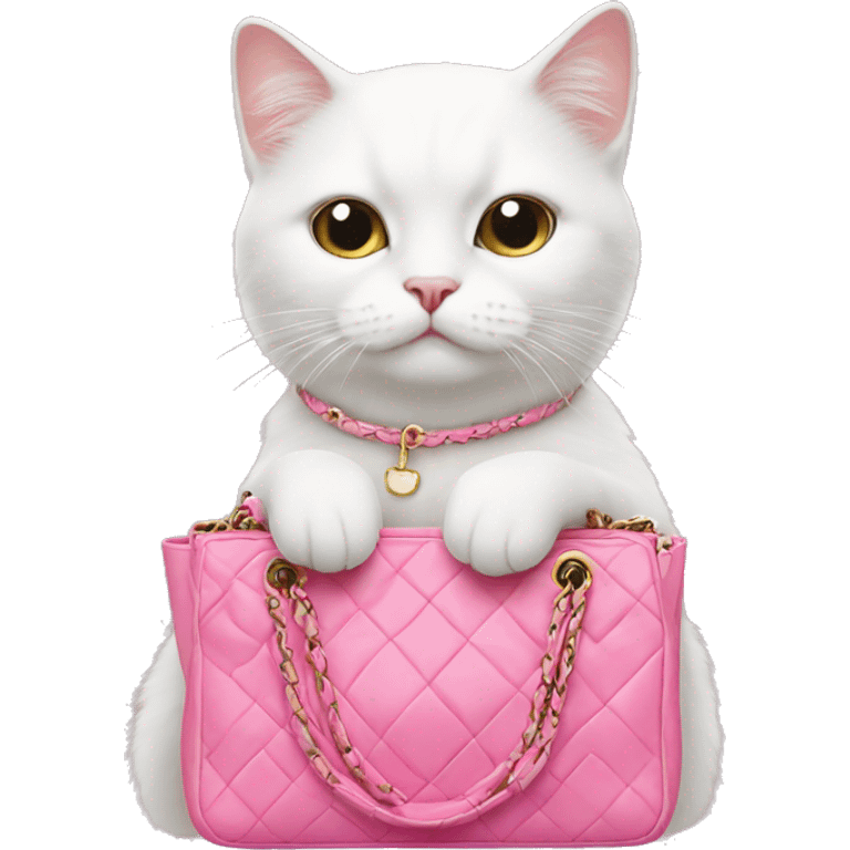 White cat in pink chanel bag emoji