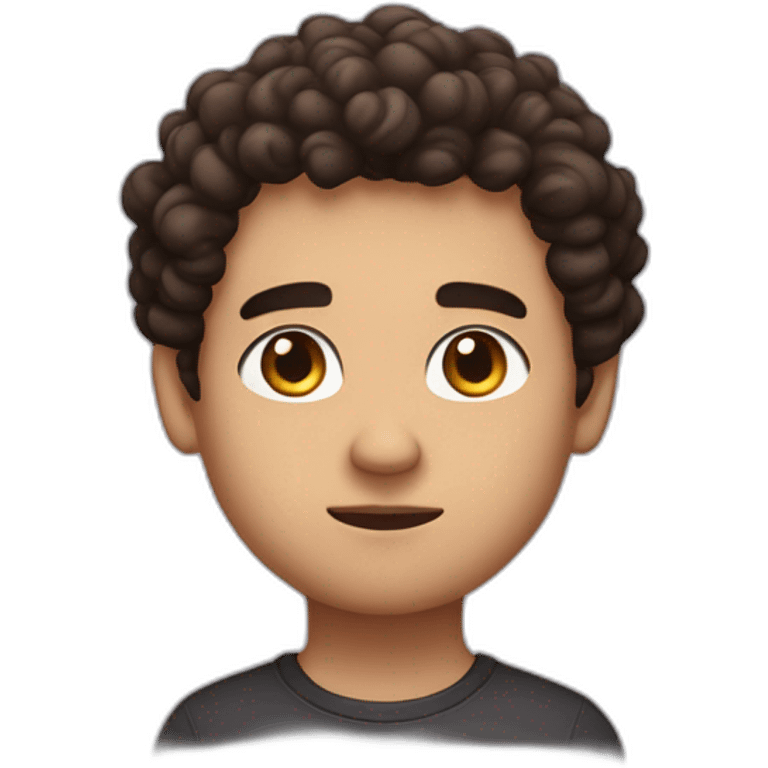 a little bit chuby guy, little dense eyebrows,dark brown eyes, serious face, curly hair emoji