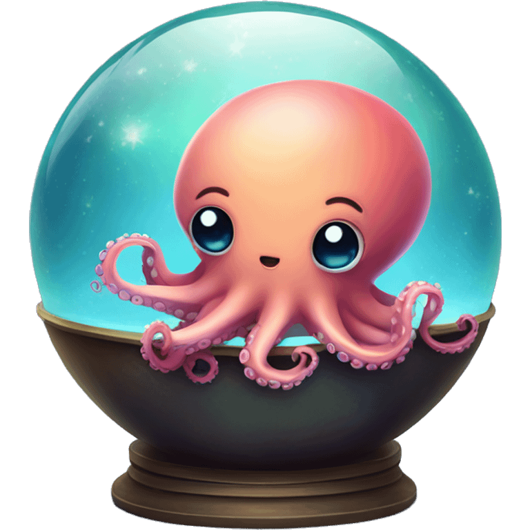 Kawaii colorful baby octopus in a moonlit globe emoji